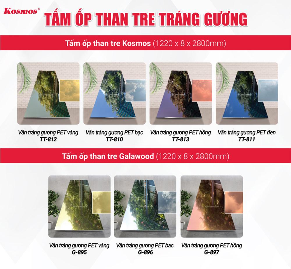 Bộ sưu tập tấm ốp than tre tráng gương tại Kosmos Việt Nam Bộ sưu tập tấm ốp than tre tráng gương tại Kosmos Việt Nam