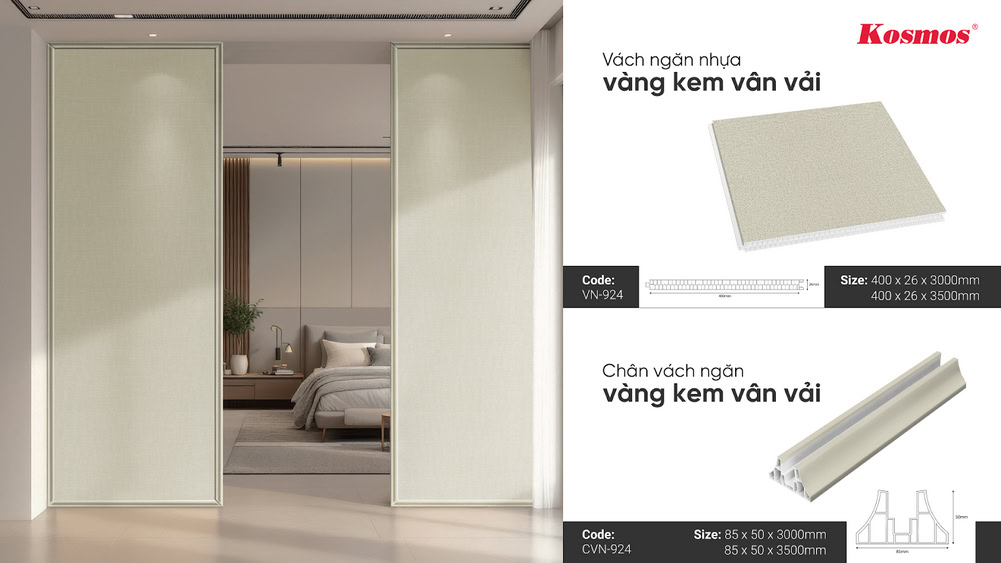 Bộ vách ngăn nhựa vân vải kem 924 bao gồm tấm vách và chân vách