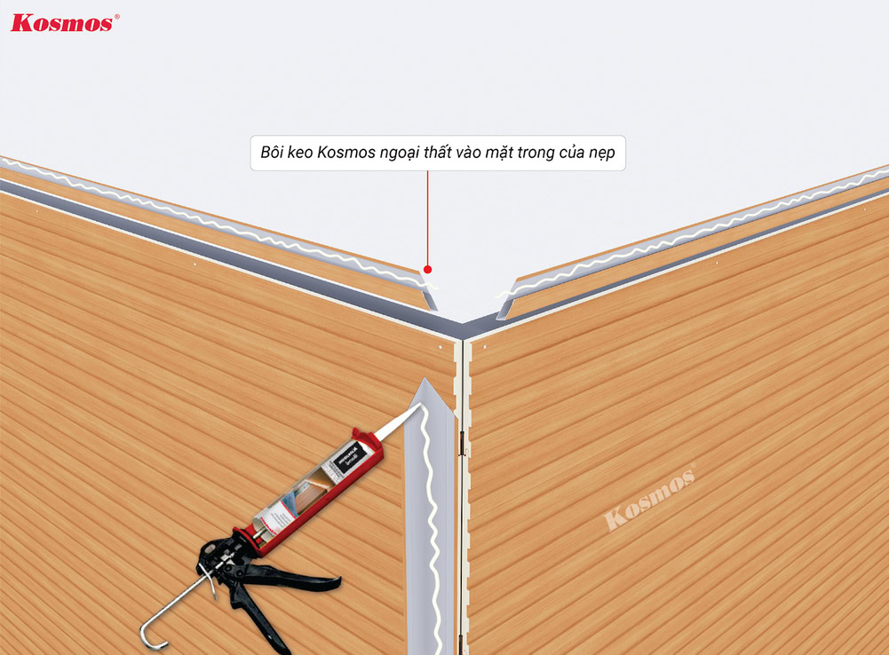 Bôi keo Kosmos ngoại thất lên nẹp