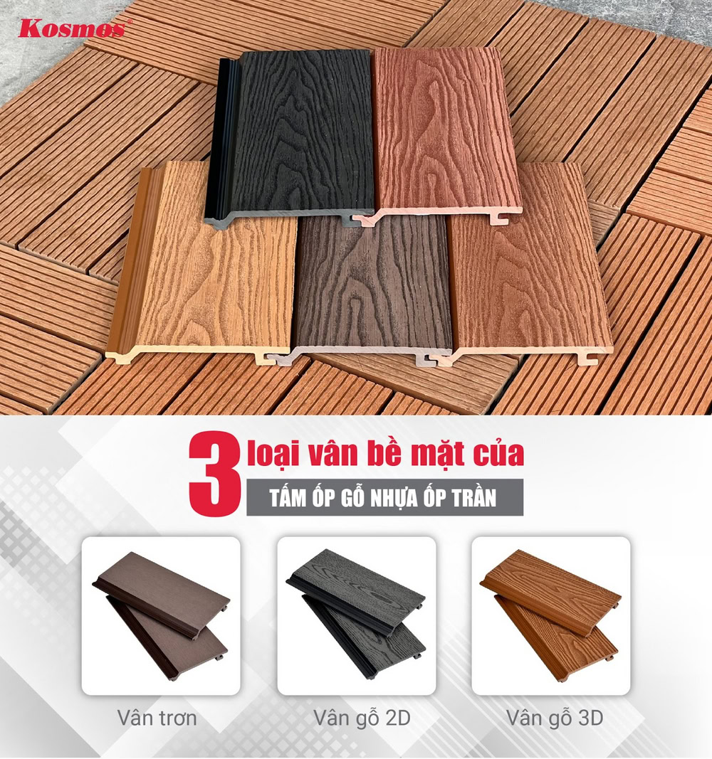 Các loại bề mặt của tấm ốp gỗ nhựa Composite ốp trần
