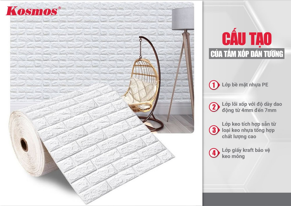 Cấu tạo 4 lớp chính của tấm xốp ốp tường Cấu tạo 4 lớp chính của tấm xốp ốp tường