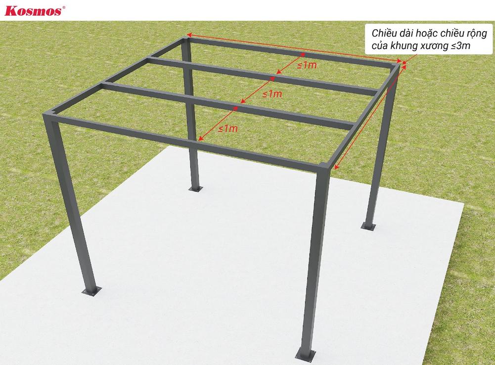 Chiều dài hoặc chiều rộng của khung xương ≤3m, các thanh xương cách nhau không quá 1m Chiều dài hoặc chiều rộng của khung xương ≤3m, các thanh xương cách nhau không quá 1m