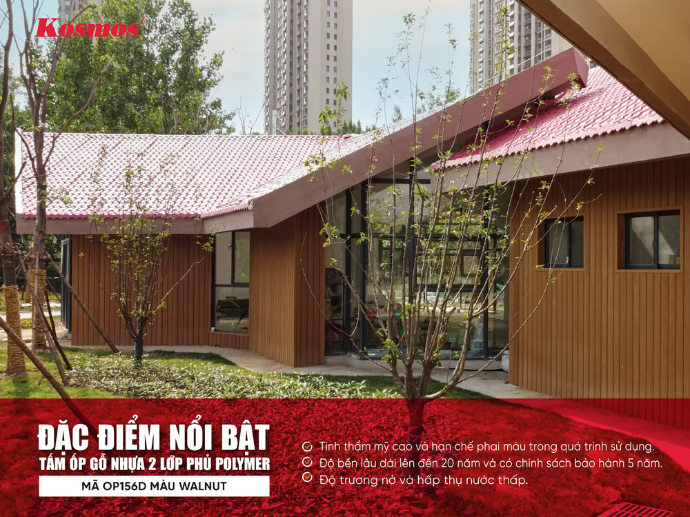 Đặc điểm nổi bật của tấm ốp gỗ nhựa 2 lớp phủ Polymer mã OP156D màu Walnut Đặc điểm nổi bật của tấm ốp gỗ nhựa 2 lớp phủ Polymer mã OP156D màu Walnut