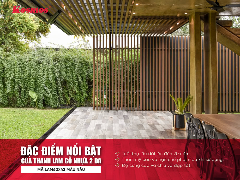 Đặc điểm nổi bật của thanh lam gỗ nhựa 2 da mã LAM60X42 màu nâu