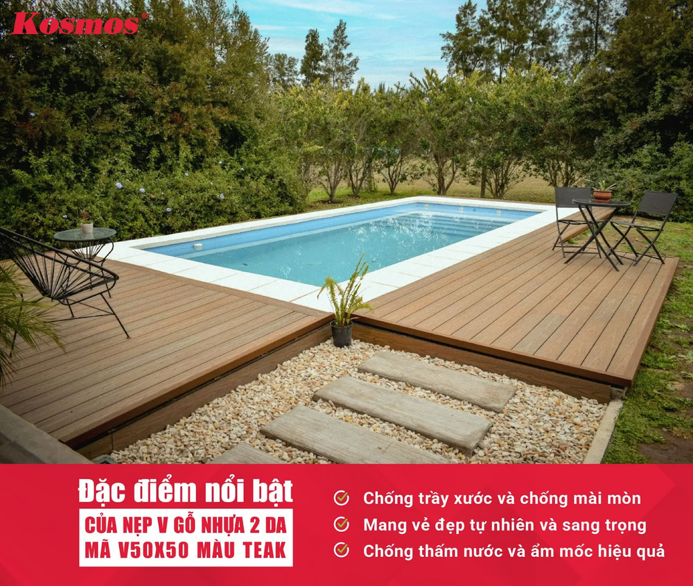 Đặc điểm nổi bật của thanh nẹp V gỗ nhựa 2 da mã V50X50 màu Teak