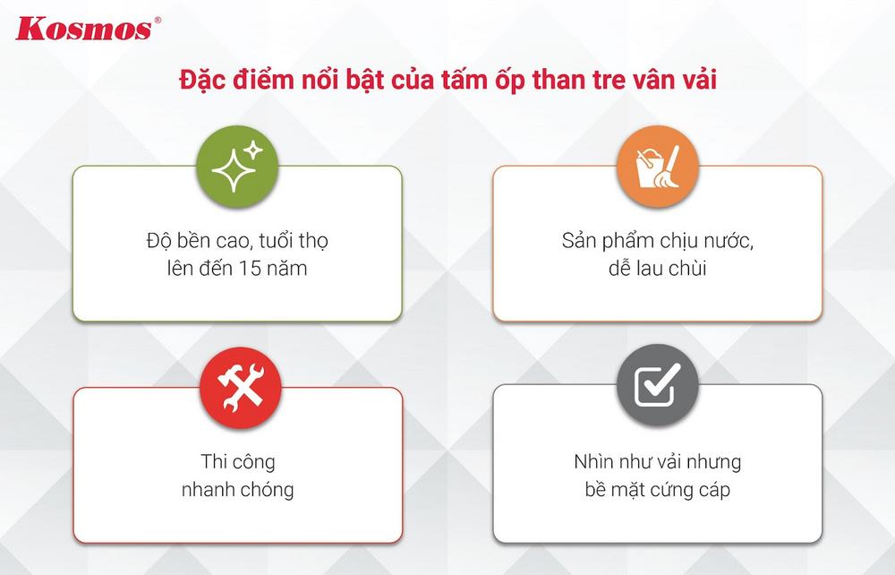 Đặc điểm nổi bật tấm ốp than tre Kosmos TT-821 vân giấy trắng Đặc điểm nổi bật tấm ốp than tre Kosmos TT-821 vân giấy trắng