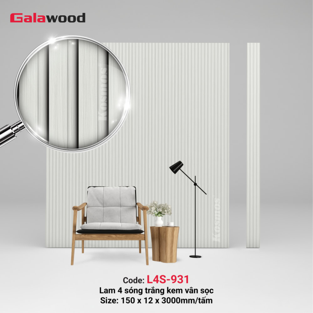 Lam 4 sóng Galawood L4S-931 trắng kem vân sọc
