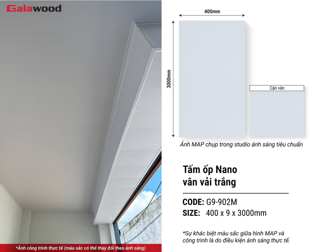Tấm ốp G9-902M có bề mặt vân vải trắng ấn tượng Tấm ốp G9-902M có bề mặt vân vải trắng ấn tượng