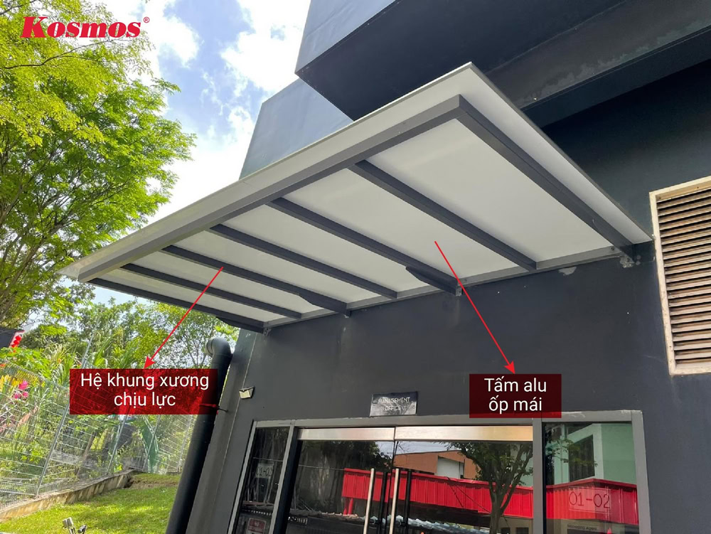 Kết cấu của mái sảnh làm từ chất liệu aluminium Kết cấu của mái sảnh làm từ chất liệu aluminium