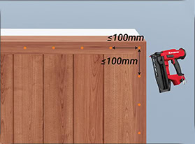 Khoảng cách các lỗ đinh khi cố định nẹp V với tấm ốp gỗ nhựa 1 lớp ≤10cm