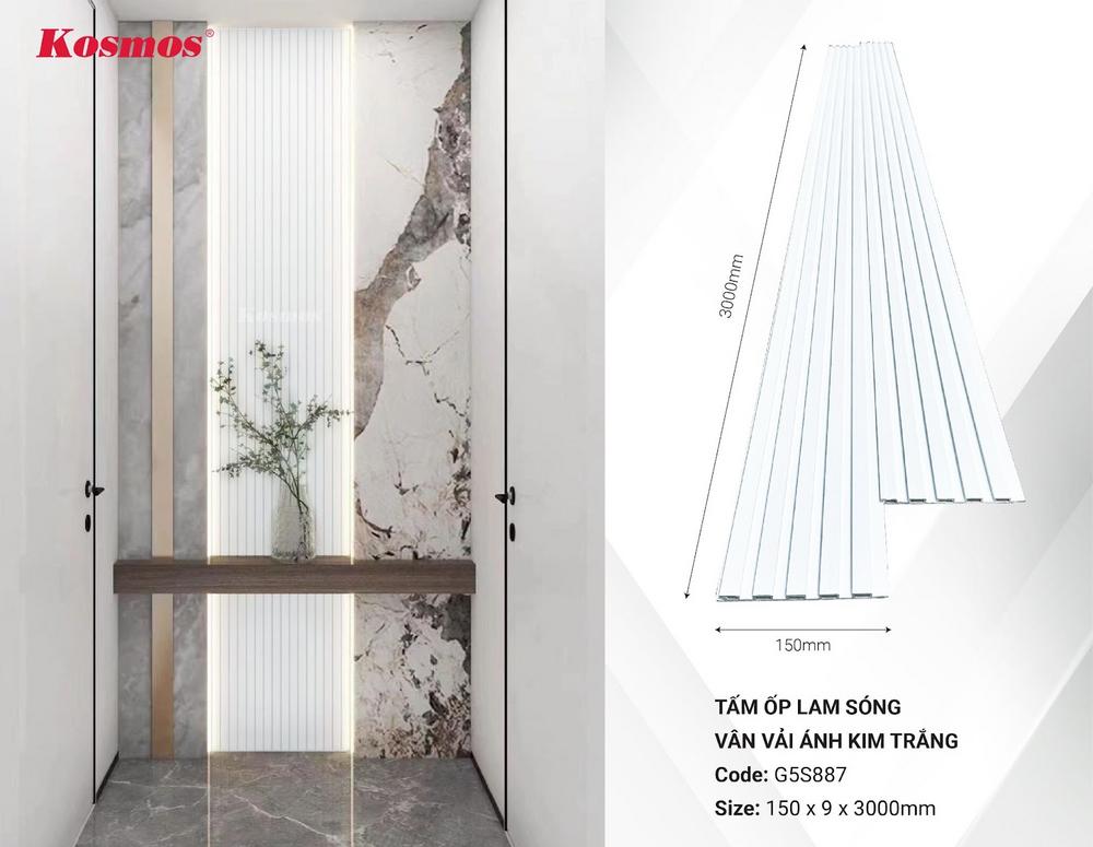 Lam sóng G5S887 vân đơn sắc ánh kim trắng ốp tường trang trí nội thất Lam sóng G5S887 vân đơn sắc ánh kim trắng ốp tường trang trí nội thất