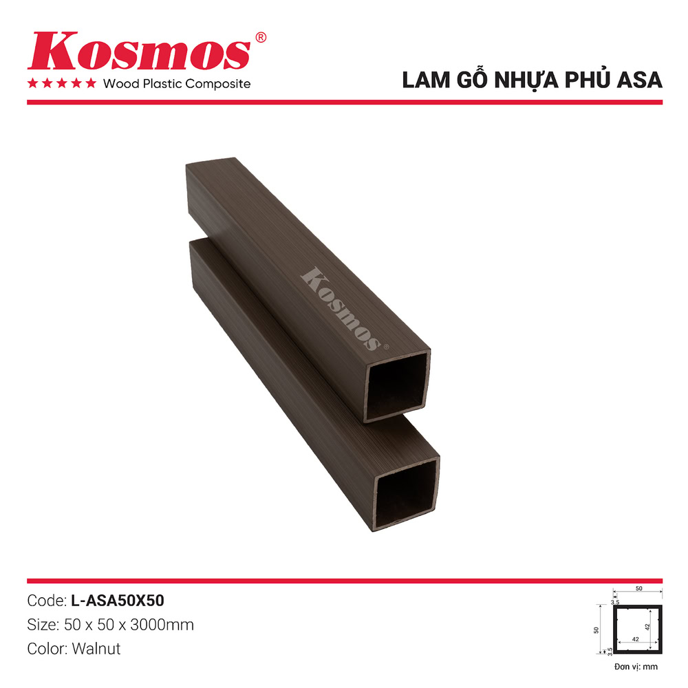 Lam trang trí gỗ nhựa 2 lớp ASA vân sọc đặc biệt mã L-ASA50X50 màu Walnut