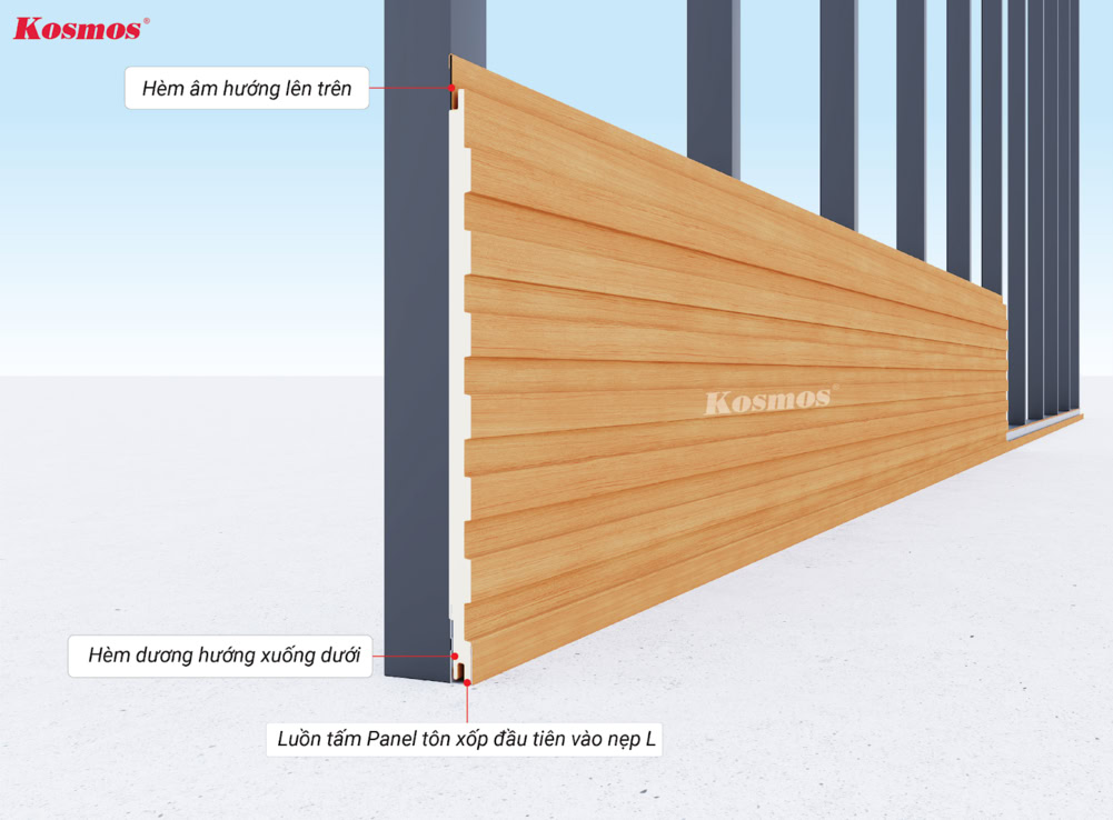 Luồn tấm Panel đầu tiên vào trong nẹp L