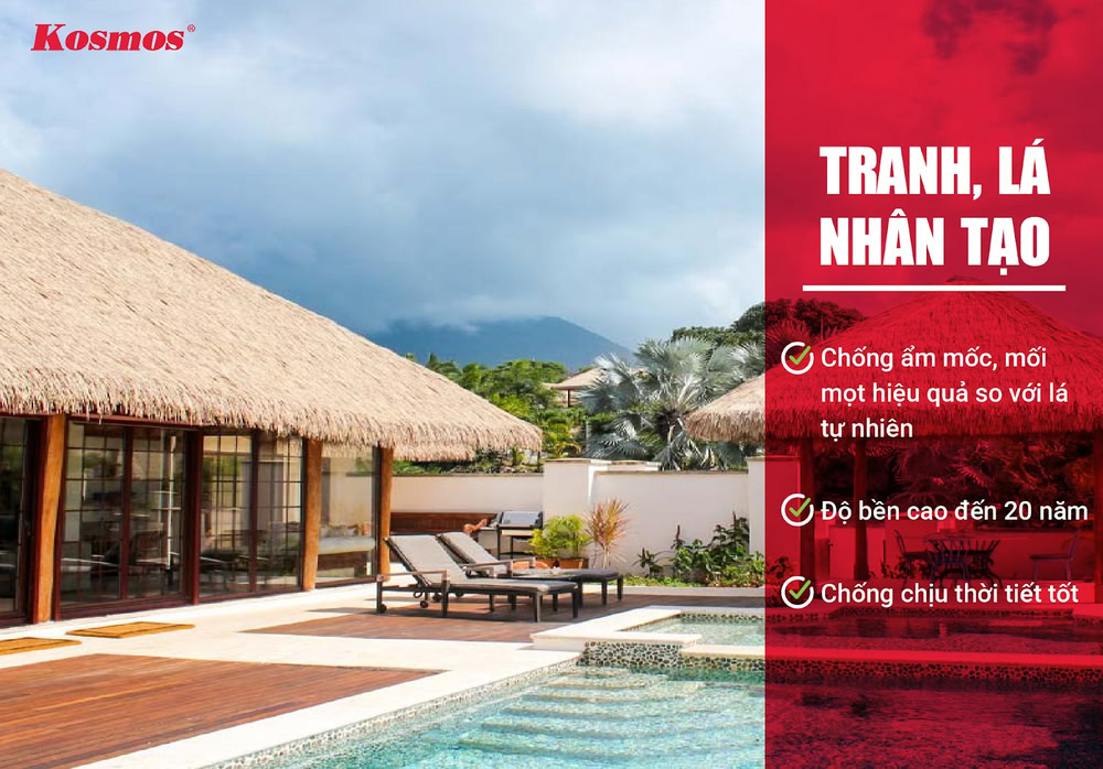 Mái tranh, mái lá nhân tạo chống ẩm mốc, mối mọt vượt trội so với mái lá tự nhiên Mái tranh, mái lá nhân tạo chống ẩm mốc, mối mọt vượt trội so với mái lá tự nhiên