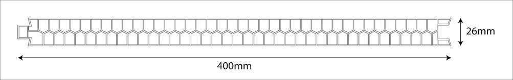 Mặt cắt tấm vách ngăn Galawood 400 x 26mm