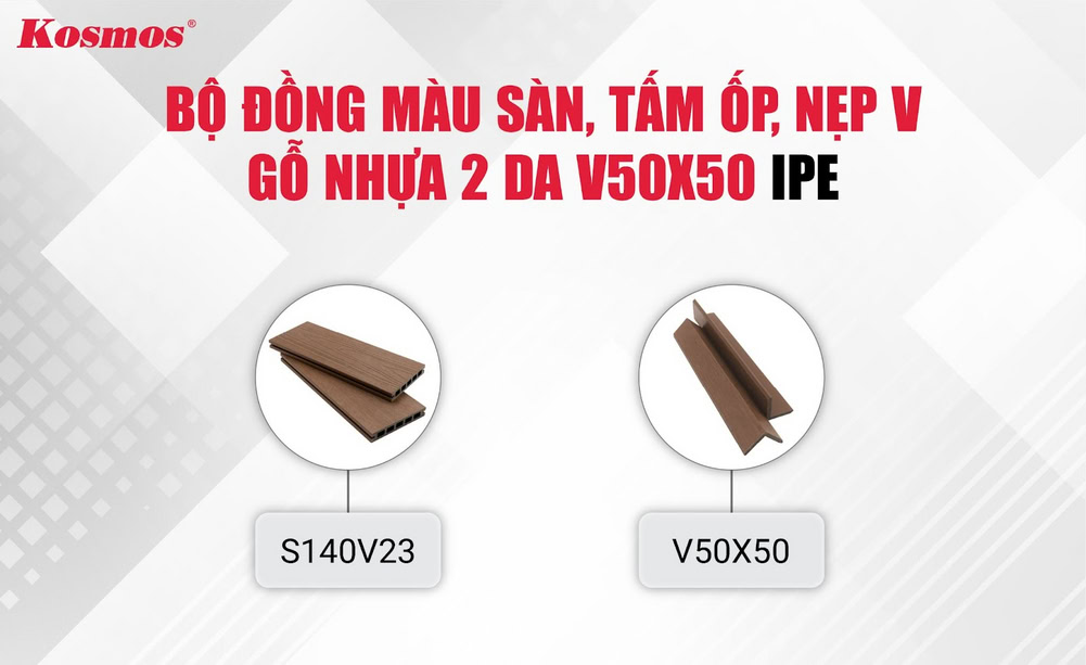 Nẹp V V50X50 màu IPE đồng màu sàn gỗ nhựa 2 da ngoài trời