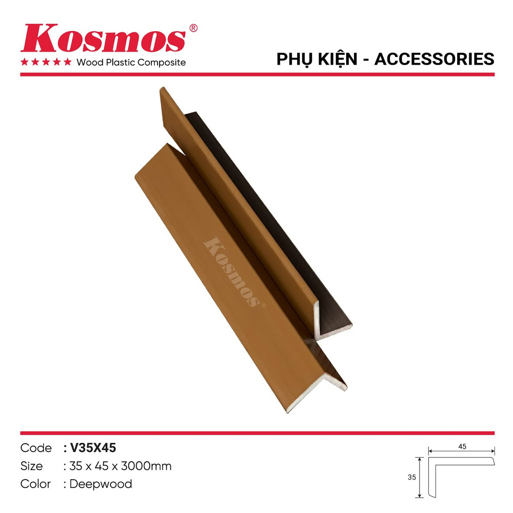 Phụ kiện nẹp V gỗ nhựa ngoài trời phủ ASA V35X45 Deepwood