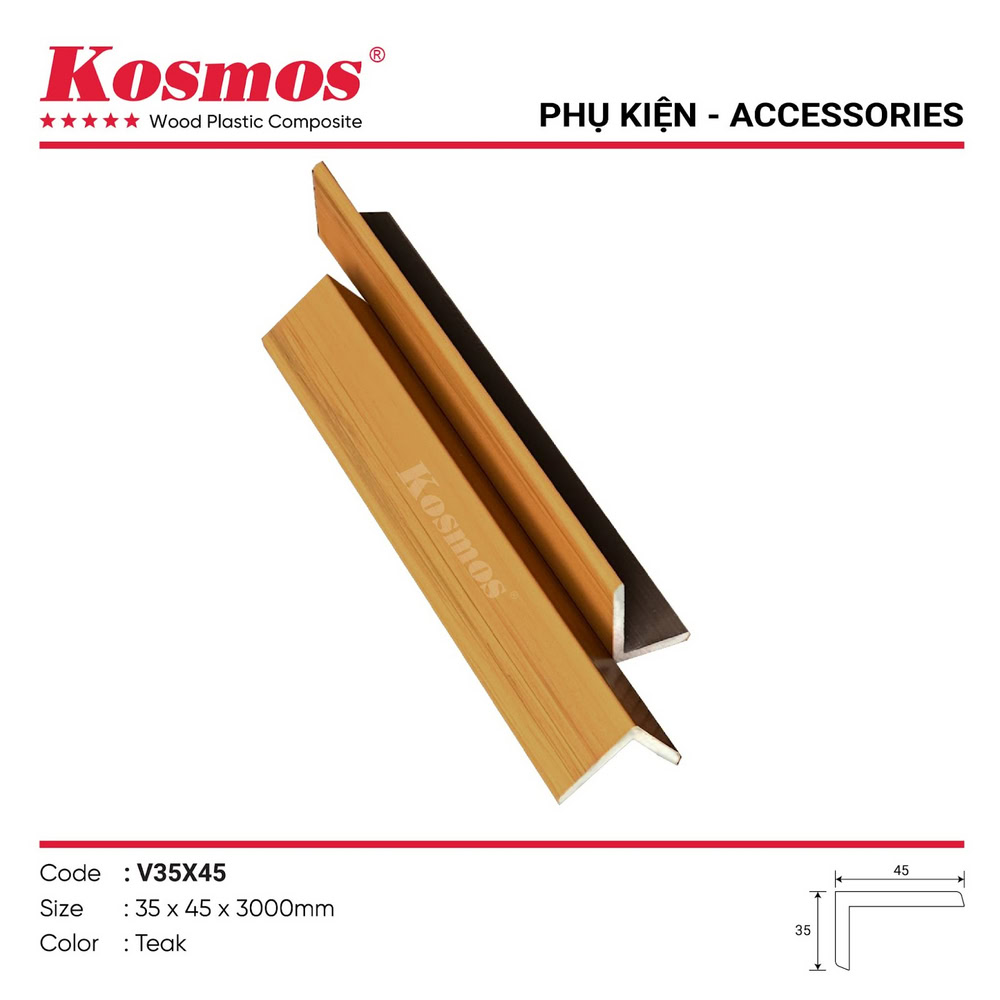 Phụ kiện nẹp V gỗ nhựa phủ ASA V35X45 Teak