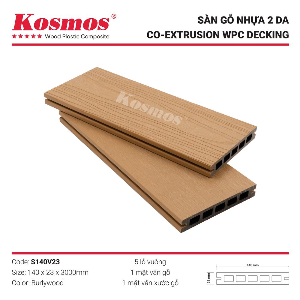 Sàn gỗ nhựa 2 da (gỗ nhựa 2 lớp phủ Polymer) mã S140V23 màu Burlywood