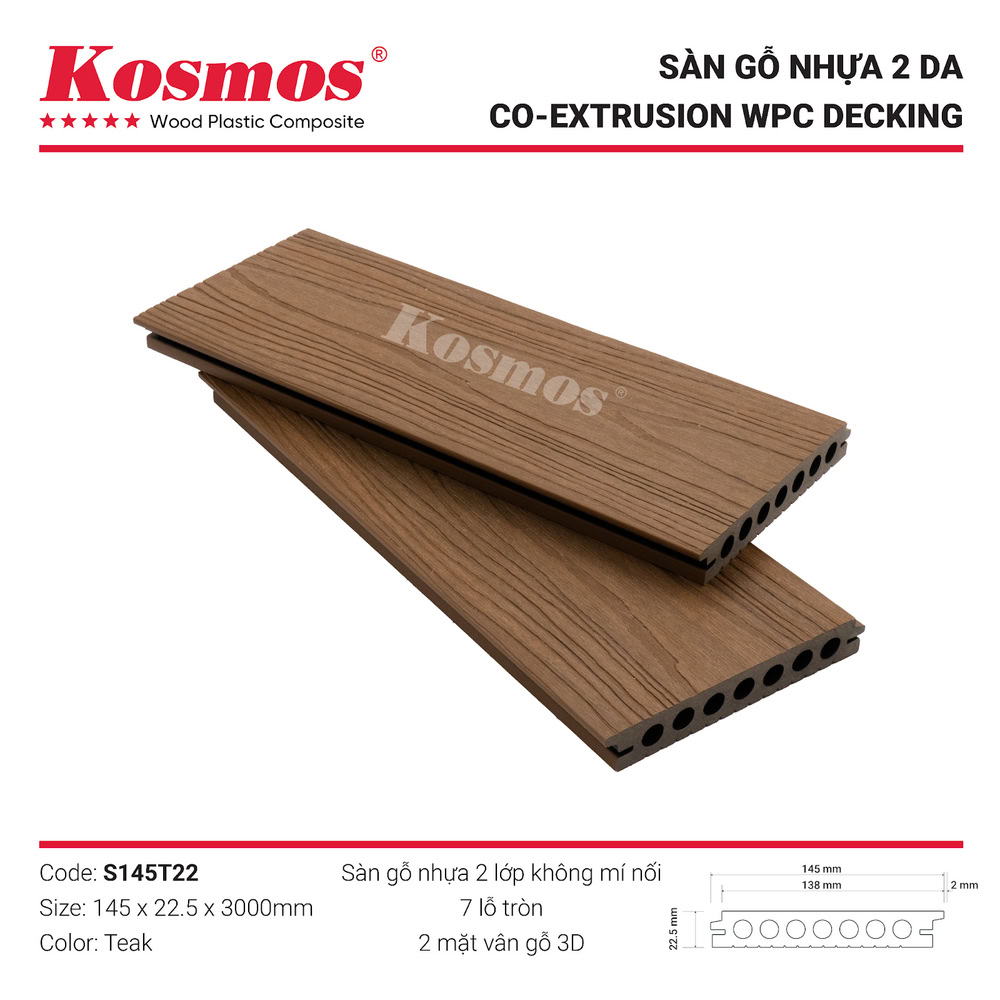 Sàn gỗ nhựa 2 lớp phủ Polymer S145T22 Teak (vàng cam) Sàn gỗ nhựa 2 lớp phủ Polymer S145T22 Teak (vàng cam)