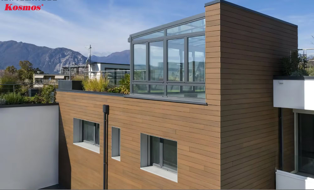 Tấm gỗ nhựa 2 da OP156X màu Walnut ốp trang trí ngoại thất Tấm gỗ nhựa 2 da OP156X màu Walnut ốp trang trí ngoại thất