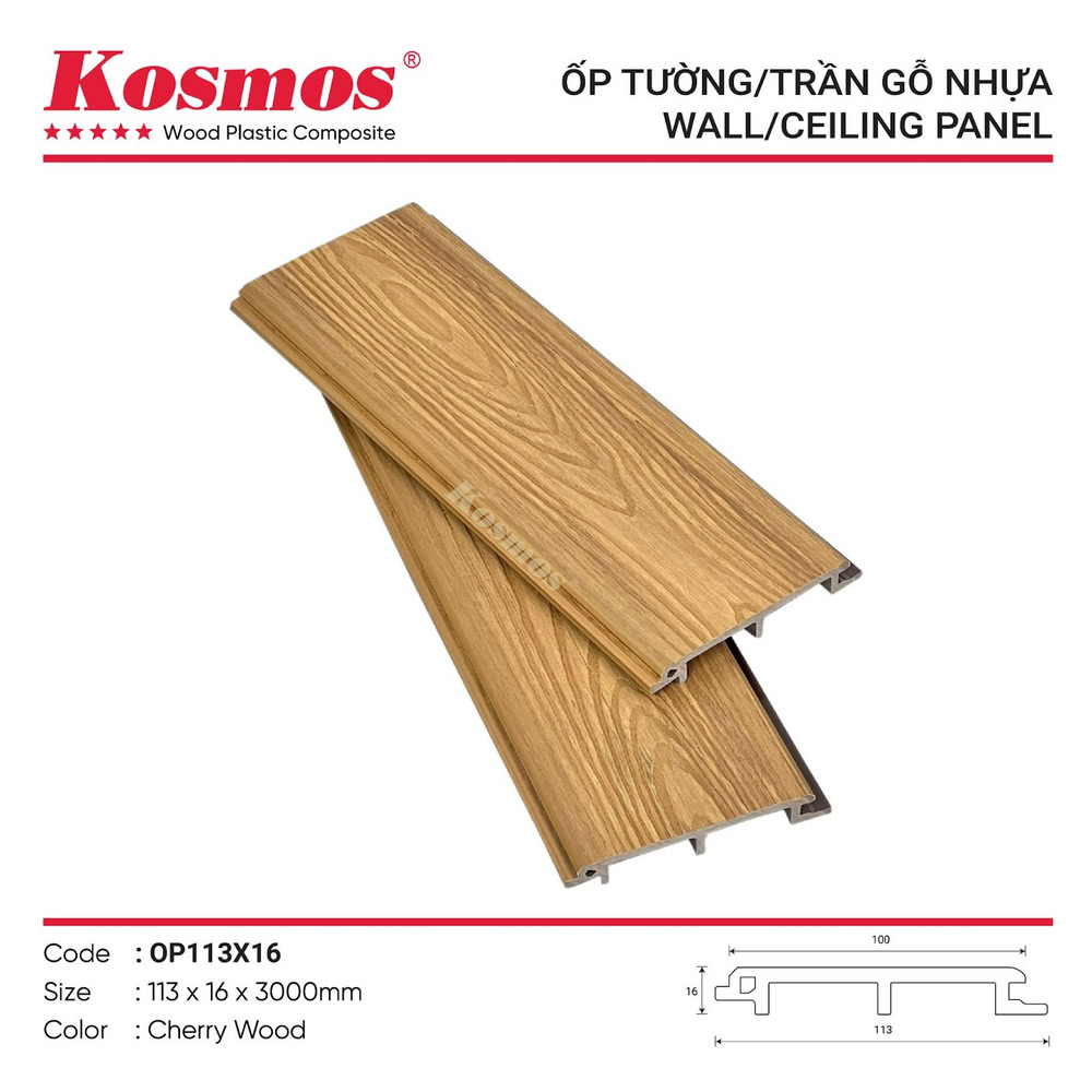 Tấm ốp ASA mã OP113X16 màu Cherry Wood (vàng đậm) Tấm ốp ASA mã OP113X16 màu Cherry Wood (vàng đậm)