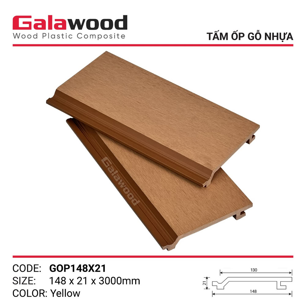Tấm ốp gỗ nhựa 1 lớp ngoài trời Galawood GOP148X21-Yellow Tấm ốp gỗ nhựa 1 lớp ngoài trời Galawood GOP148X21-Yellow