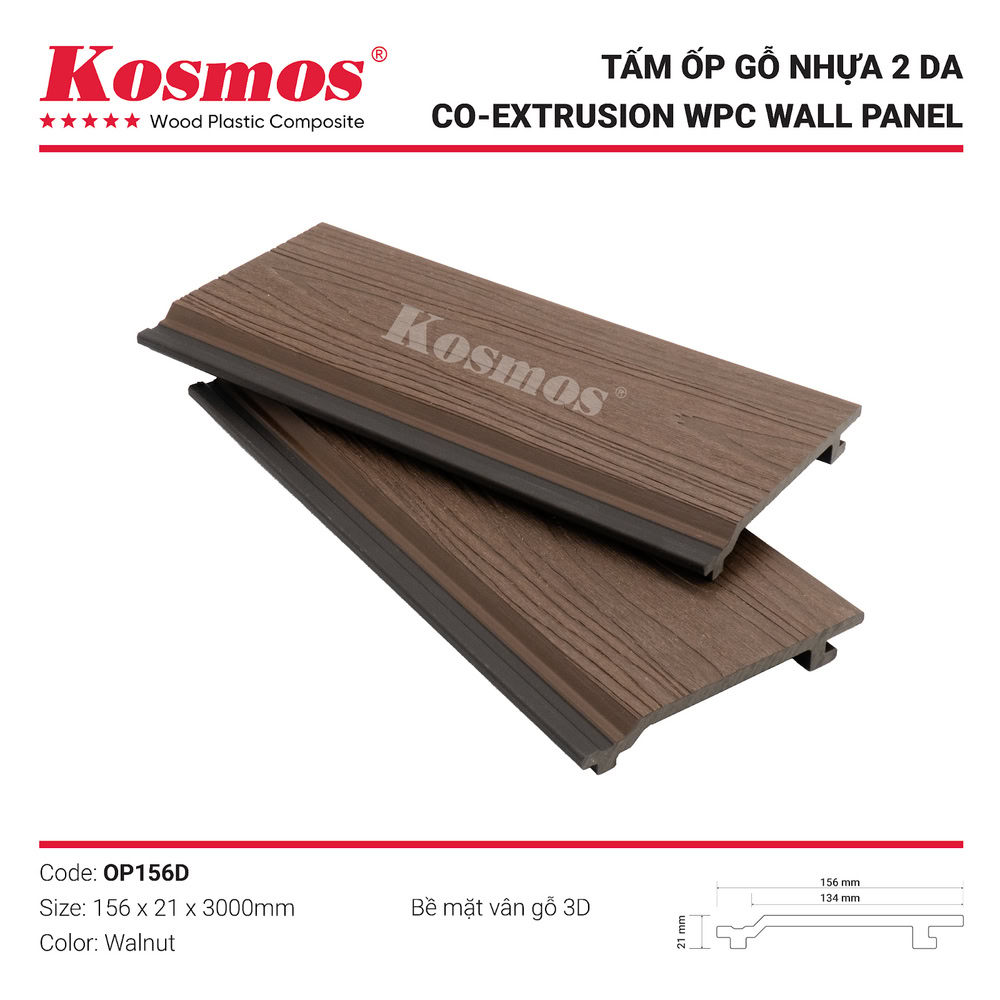 Tấm ốp gỗ nhựa 2 da mã OP156D màu Walnut (nâu) Tấm ốp gỗ nhựa 2 da mã OP156D màu Walnut (nâu)