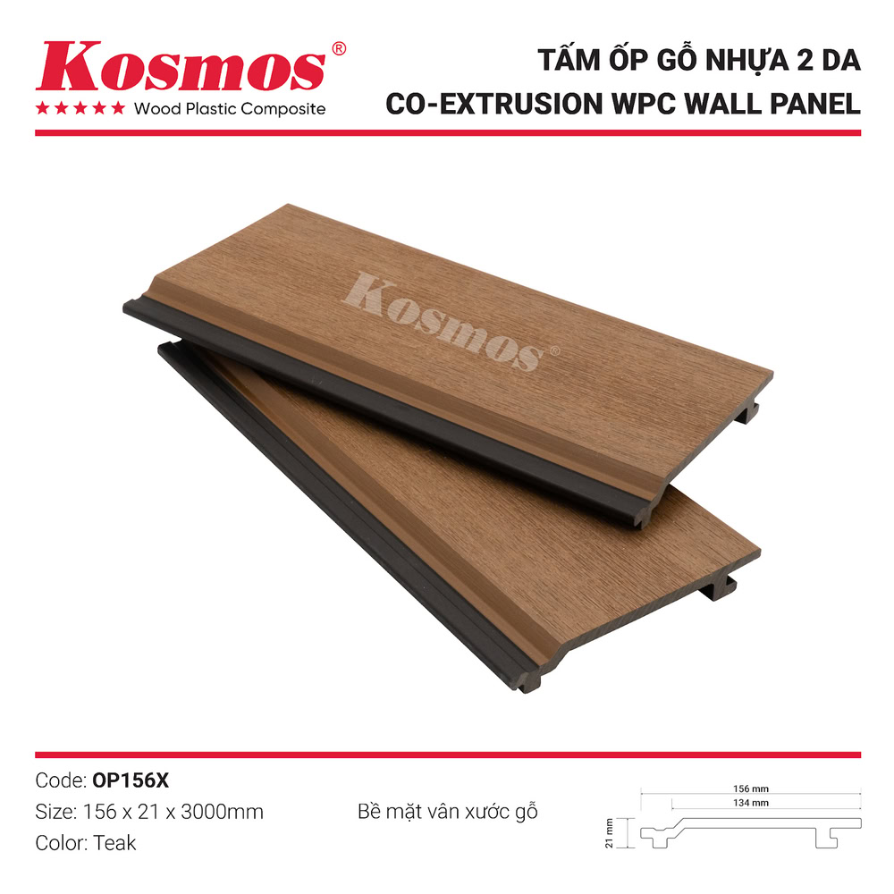 Tấm ốp gỗ nhựa 2 da mã OP156X màu Teak (vàng cam) Tấm ốp gỗ nhựa 2 da mã OP156X màu Teak (vàng cam)