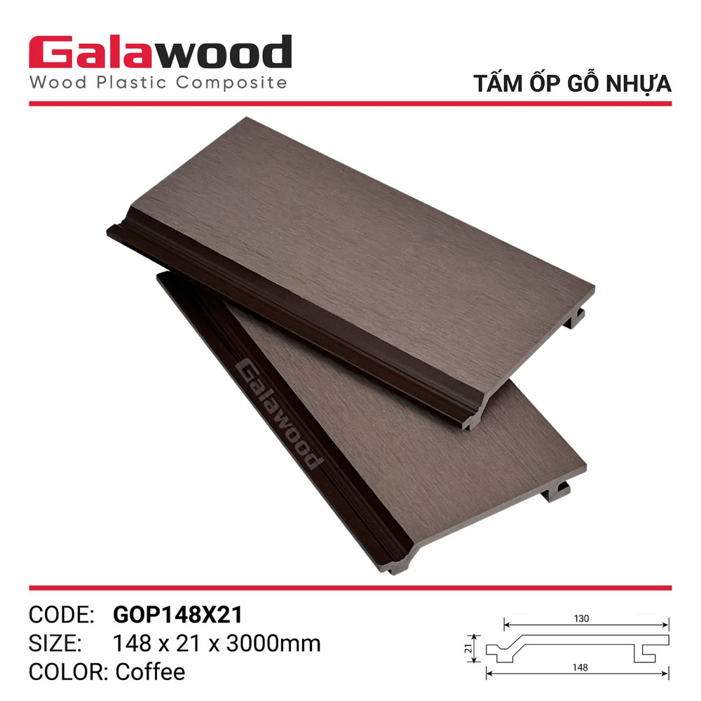 Tấm ốp gỗ nhựa biên dạng phẳng Galawood GOP148X21-Coffee Tấm ốp gỗ nhựa biên dạng phẳng Galawood GOP148X21-Coffee