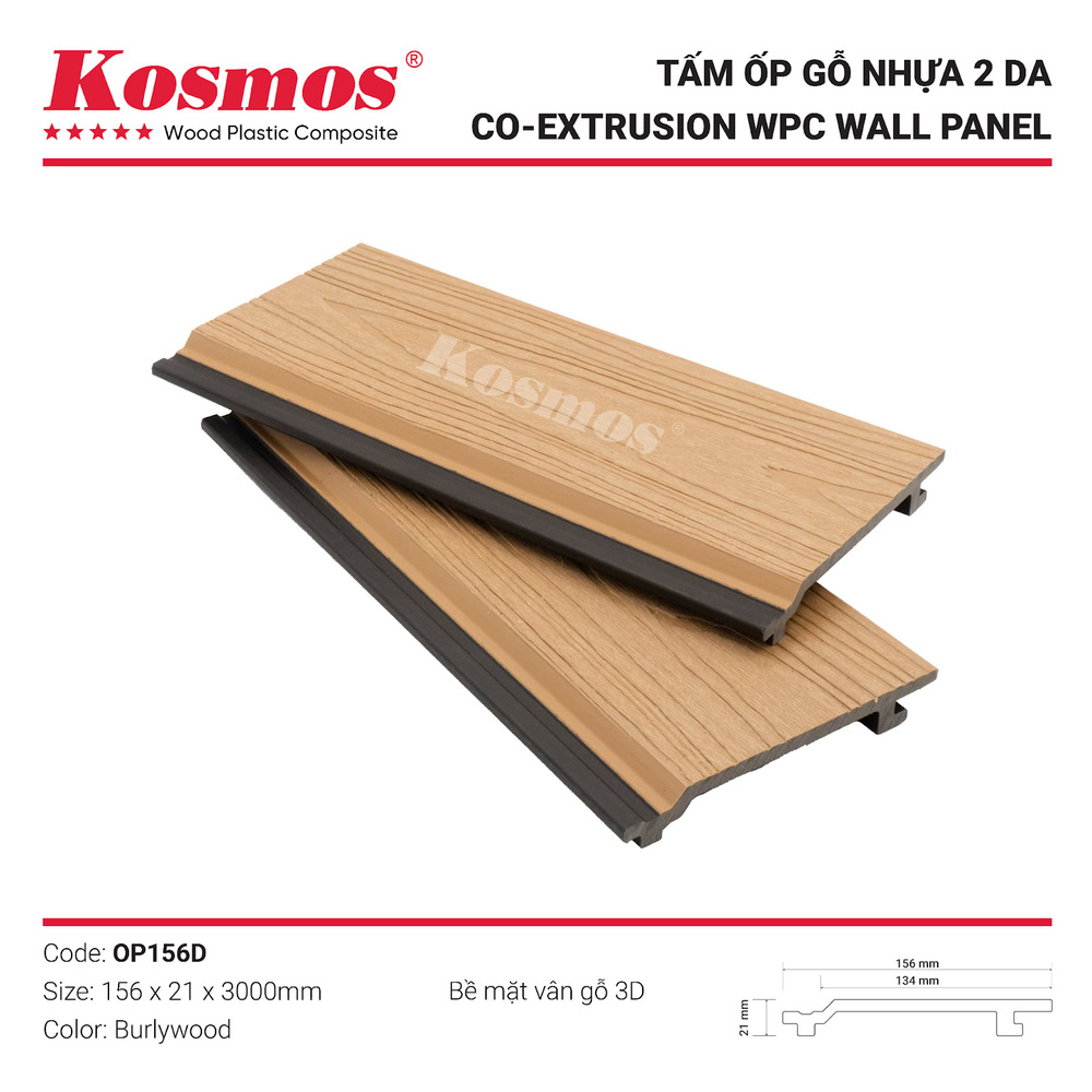 Tấm ốp gỗ nhựa ngoài trời 2 da OP156D Burlywood (vàng nhạt) Tấm ốp gỗ nhựa ngoài trời 2 da OP156D Burlywood (vàng nhạt)