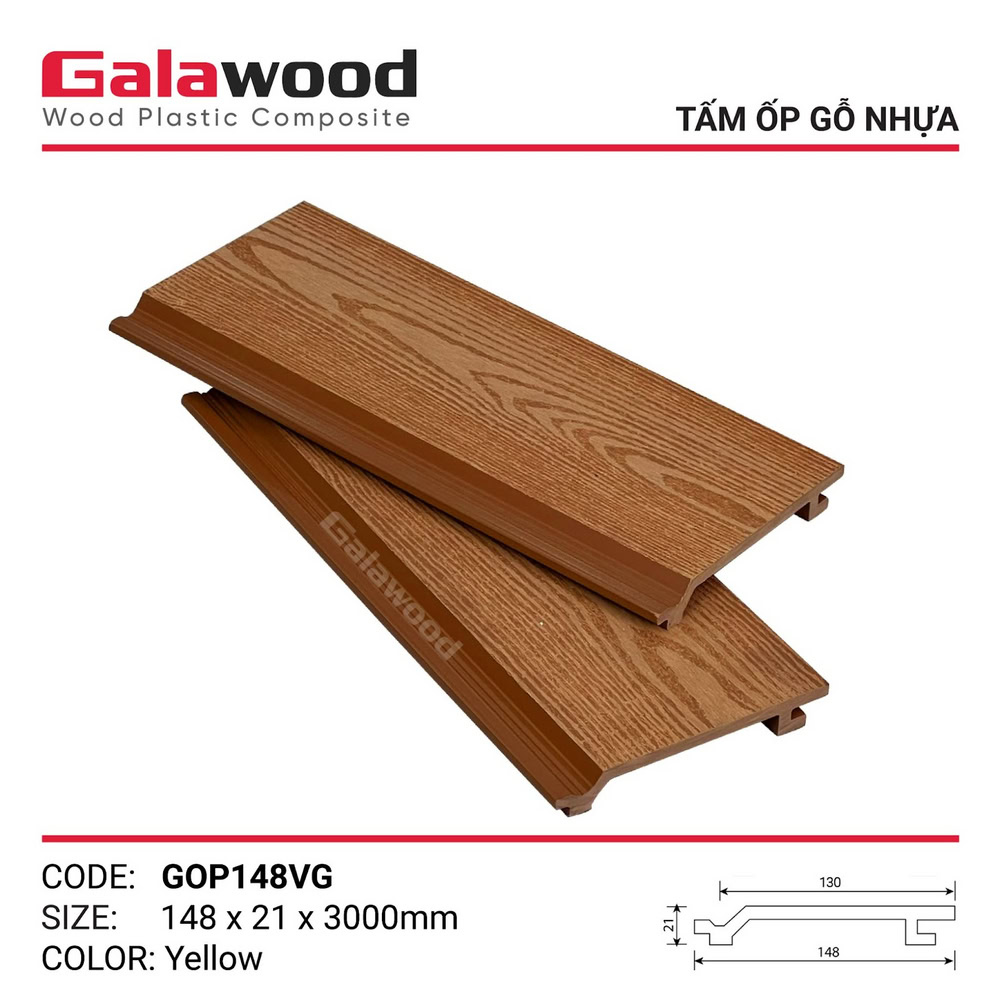 Tấm ốp gỗ nhựa ngoài trời Galawood GOP148VG-Yellow vân gỗ Tấm ốp gỗ nhựa ngoài trời Galawood GOP148VG-Yellow vân gỗ