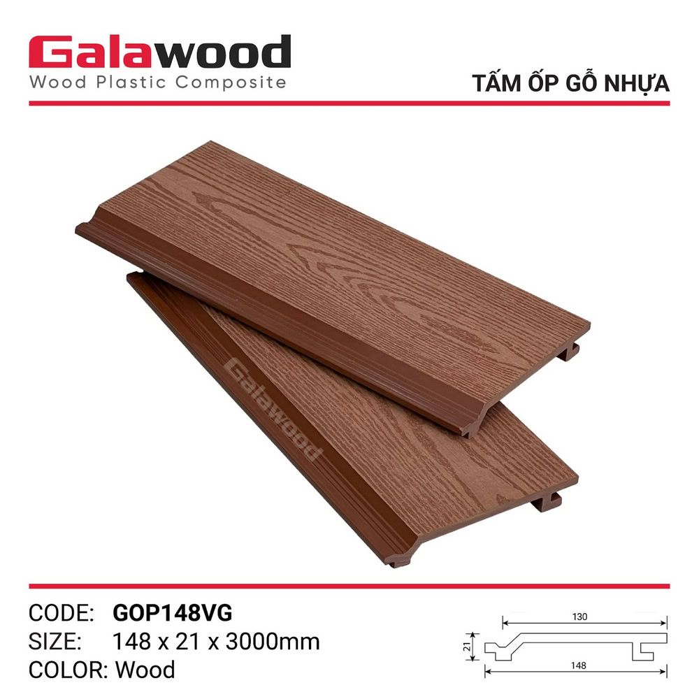 Tấm ốp gỗ nhựa vân gỗ Galawood biên dạng phẳng GOP148VG-Wood Tấm ốp gỗ nhựa vân gỗ Galawood biên dạng phẳng GOP148VG-Wood