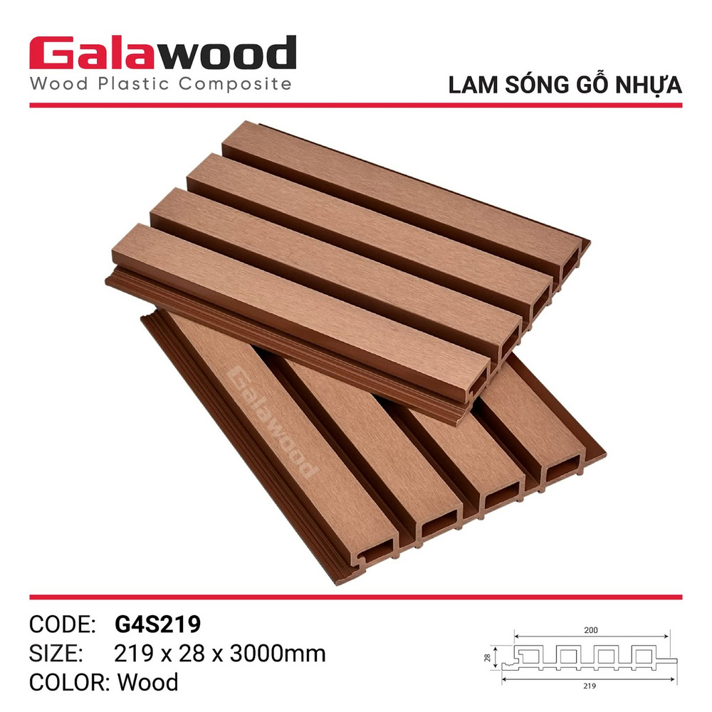 Tấm ốp lam sóng gỗ nhựa Galawood mã G4S219 màu Wood