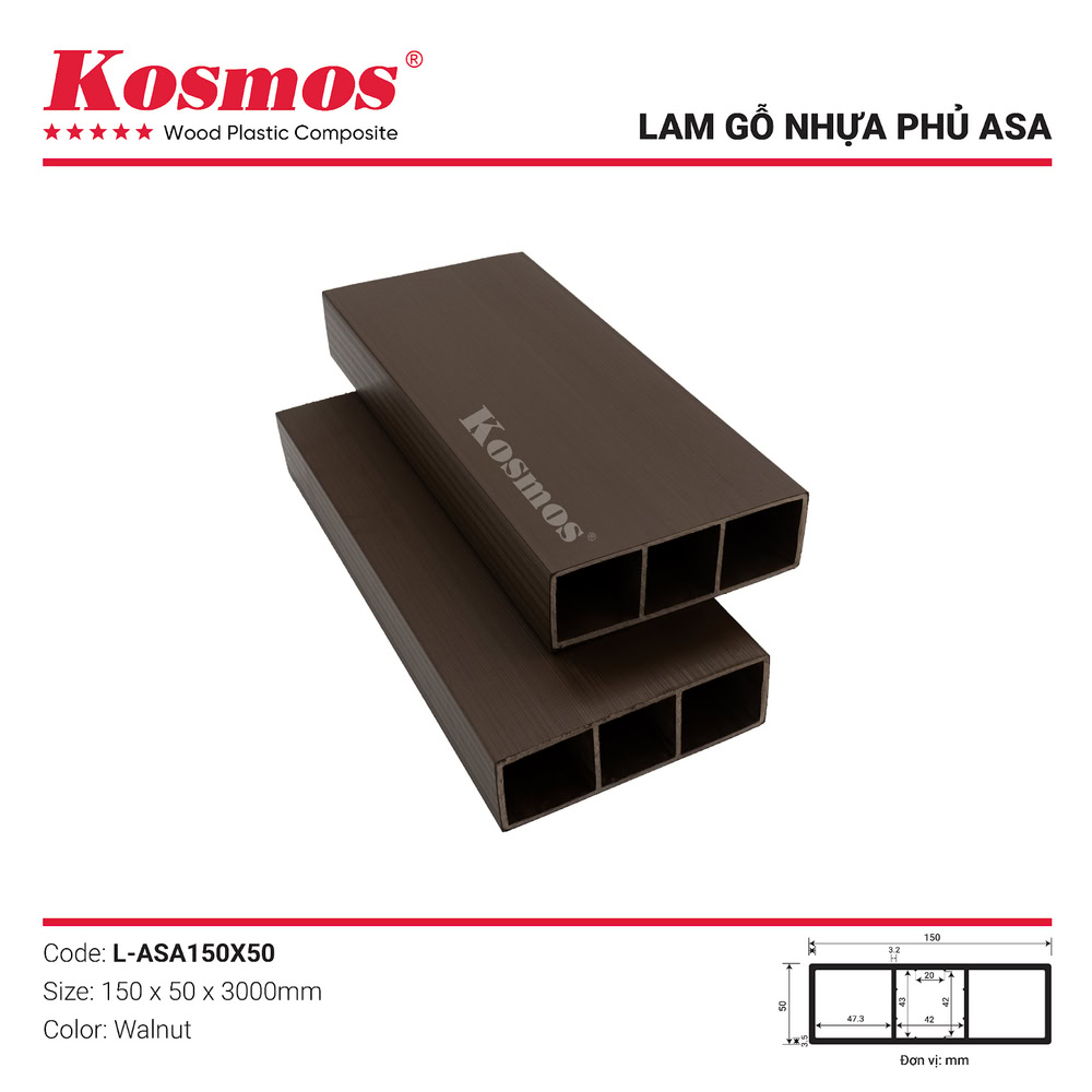 Thanh lam gỗ nhựa ASA L-ASA150X50 Walnut Kosmos Thanh lam gỗ nhựa ASA L-ASA150X50 Walnut Kosmos
