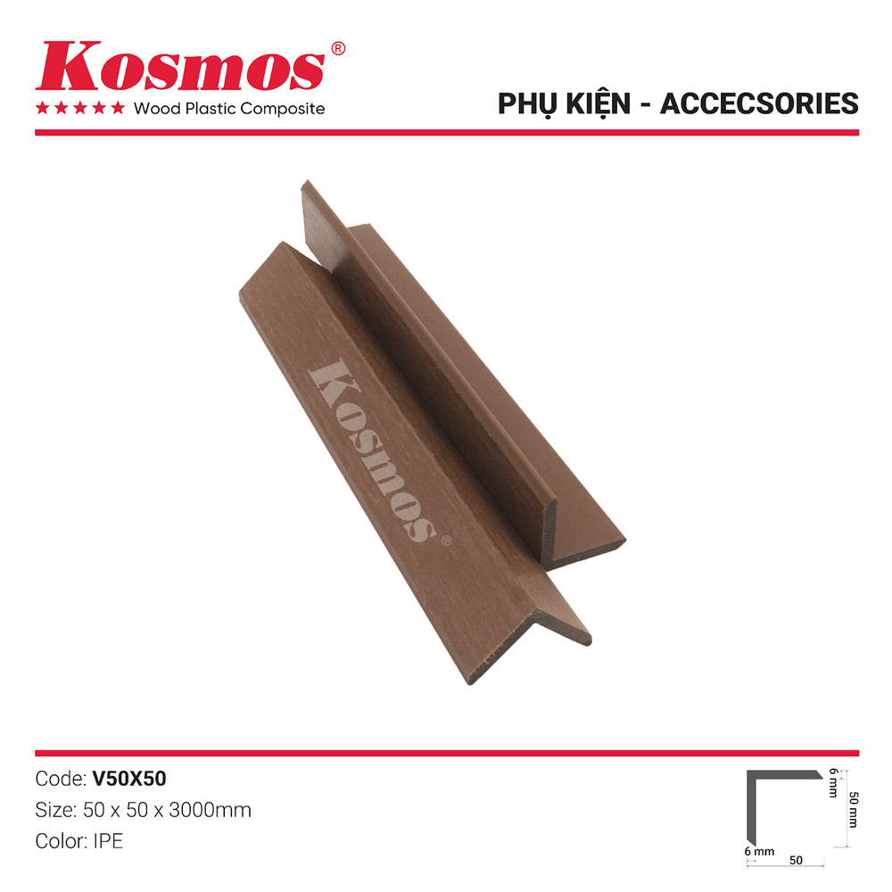 Thanh nẹp V gỗ nhựa 2 lớp phủ Polymer V50X50 màu IPE (nâu đỏ)