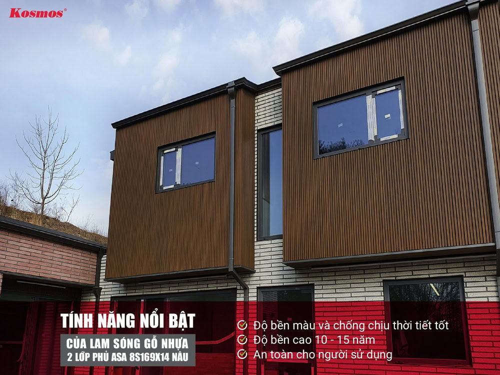 Tính năng nổi bật của lam sóng gỗ nhựa 2 lớp phủ ASA 8S169X14 nâu