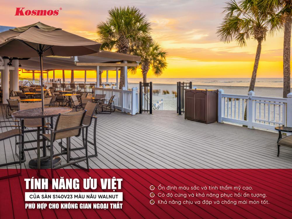 Tính năng ưu việt của sàn S140V23 màu nâu Walnut phù hợp cho không gian ngoại thất Tính năng ưu việt của sàn S140V23 màu nâu Walnut phù hợp cho không gian ngoại thất