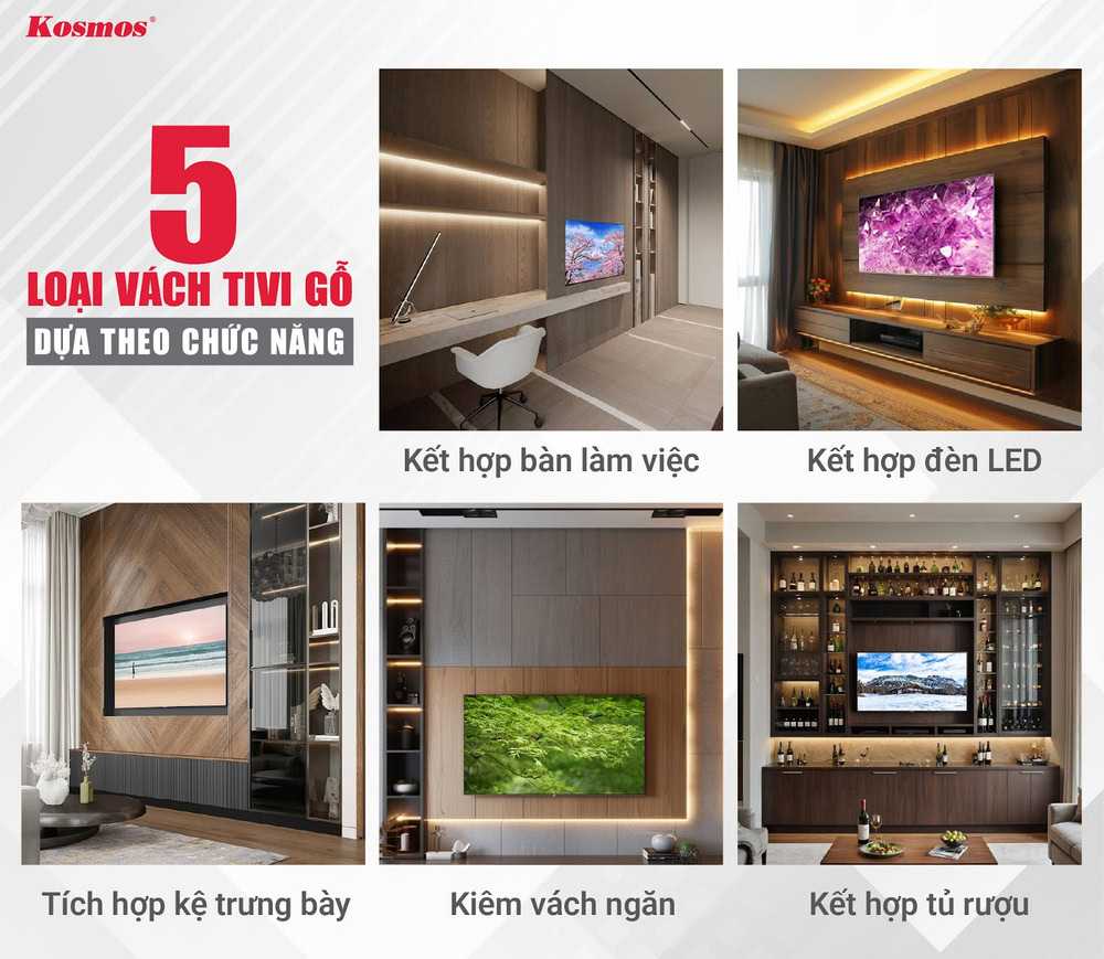 Vách tivi gỗ có thể kết hợp cùng nhiều loại nội thất khác nhau Vách tivi gỗ có thể kết hợp cùng nhiều loại nội thất khác nhau
