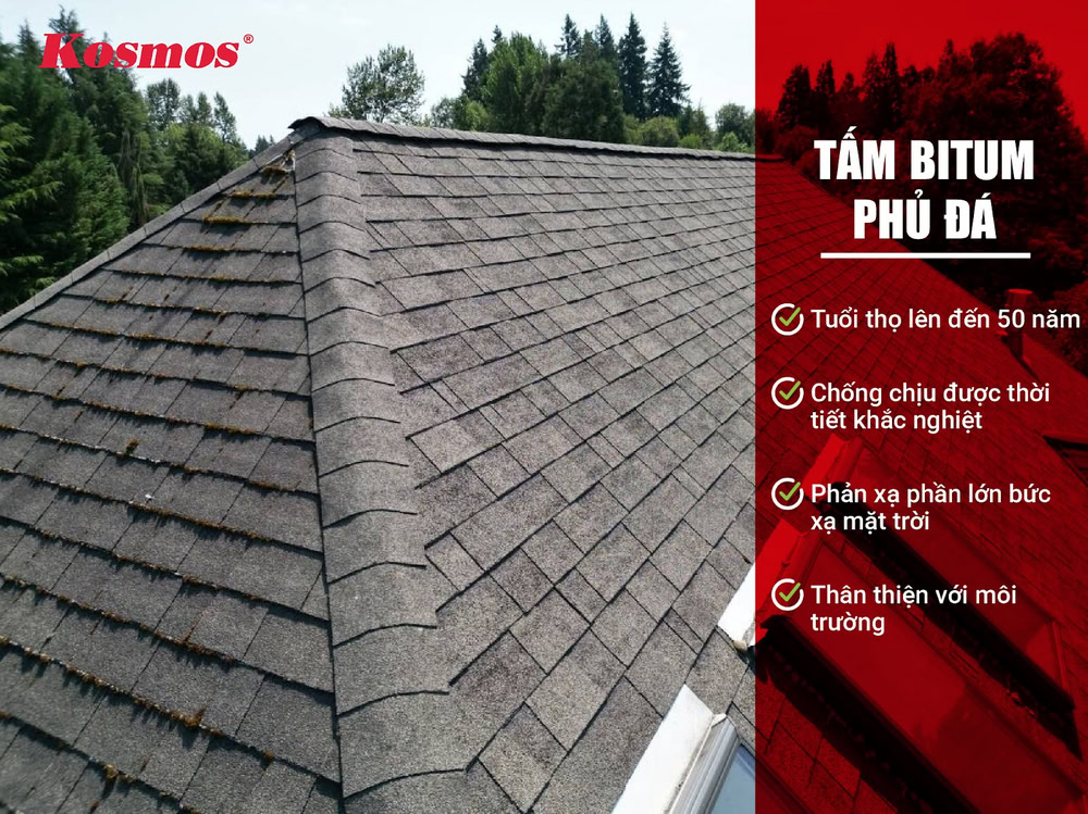 Vật liệu bitum phủ đá ốp mái có tuổi thọ cao đến 50 năm Vật liệu bitum phủ đá ốp mái có tuổi thọ cao đến 50 năm