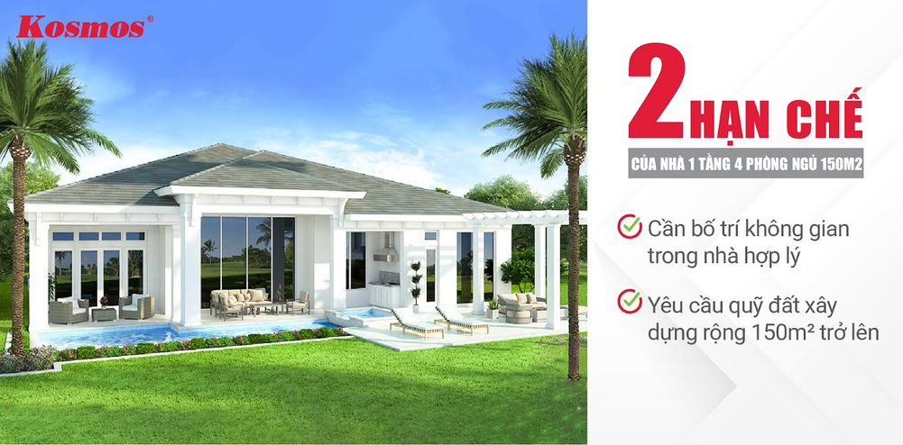 2 nhược điểm của mẫu nhà 1 tầng rộng 150m² 4 phòng ngủ 2 nhược điểm của mẫu nhà 1 tầng rộng 150m² 4 phòng ngủ