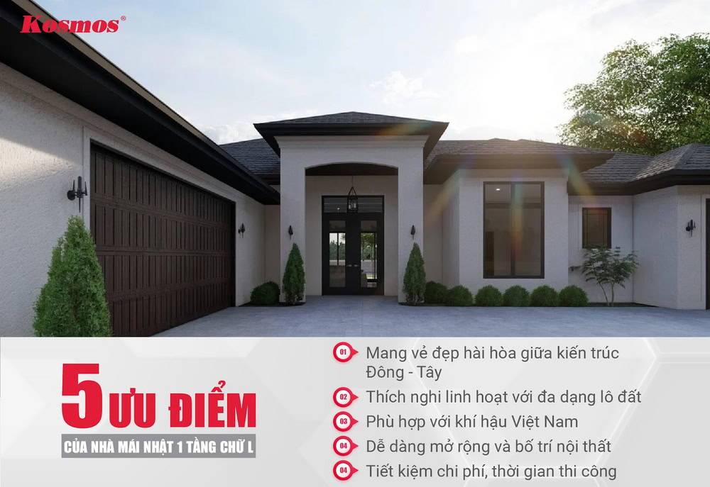 5 ưu điểm nổi bật của công trình mái Nhật 1 tầng chữ L