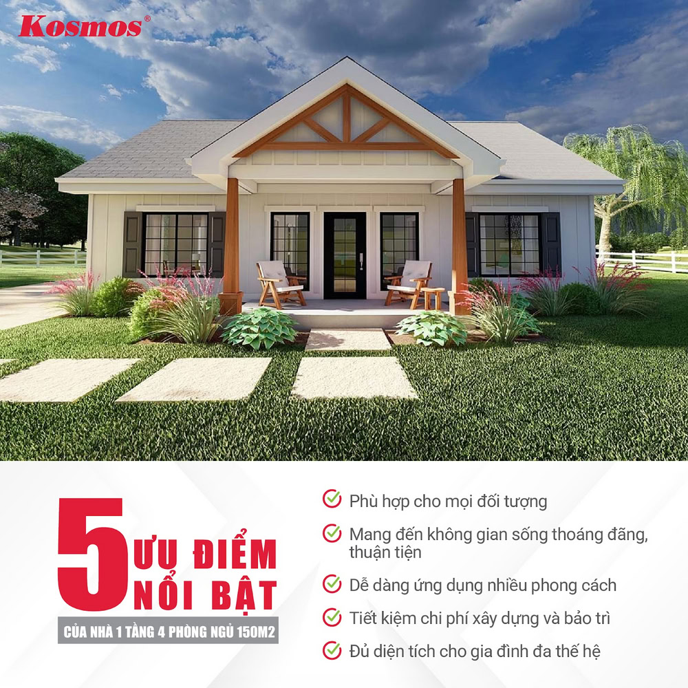 5 ưu điểm nổi bật của nhà 1 tầng 4 phòng ngủ 150m² 5 ưu điểm nổi bật của nhà 1 tầng 4 phòng ngủ 150m²