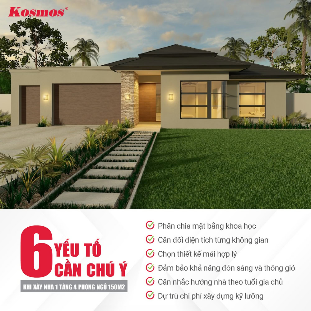 6 nguyên tắc nên tuân theo khi xây nhà 1 tầng 150m² 4 phòng ngủ 6 nguyên tắc nên tuân theo khi xây nhà 1 tầng 150m² 4 phòng ngủ