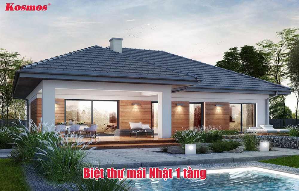 Biệt thự 1 tầng mái Nhật có mật độ xây dựng không quá 50% quỹ đất Biệt thự 1 tầng mái Nhật có mật độ xây dựng không quá 50% quỹ đất