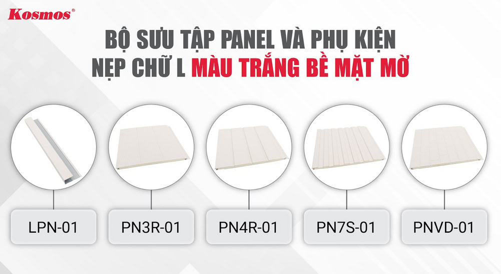 Bộ sưu tập Panel và phụ kiện nẹp chữ L màu trắng bề mặt mờ Bộ sưu tập Panel và phụ kiện nẹp chữ L màu trắng bề mặt mờ