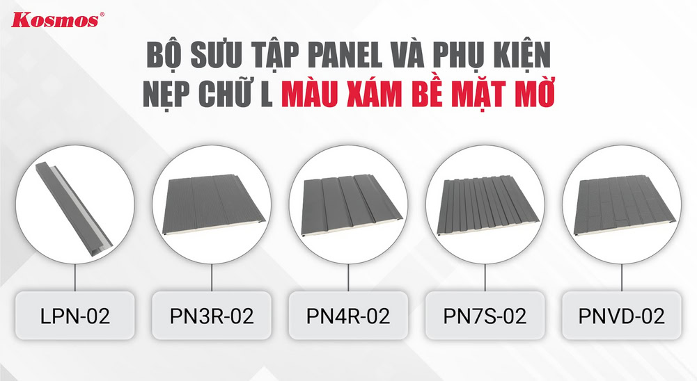 Bộ sưu tập Panel và phụ kiện nẹp chữ L màu xám bề mặt mờ