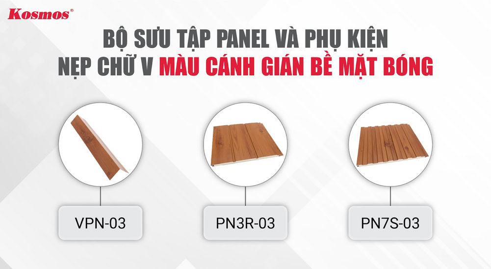 Bộ sưu tập Panel và phụ kiện nẹp chữ V màu cánh gián bề mặt bóng