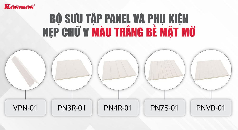 Bộ sưu tập Panel và phụ kiện nẹp chữ V màu trắng bề mặt mờ