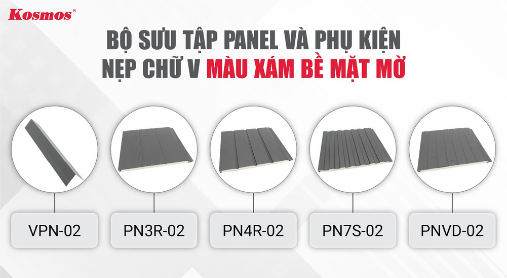 Bộ sưu tập Panel và phụ kiện nẹp chữ V màu xám bề mặt mờ